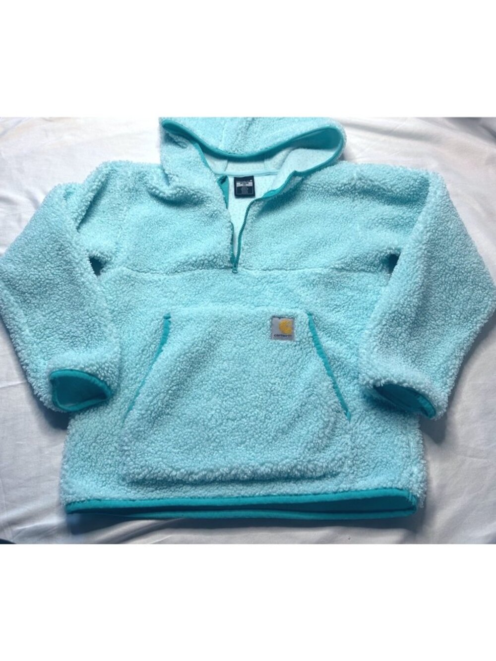 Carhartt Girl's Sherpa Fleece Half-Zip Hoodie Aqua Blue Medium